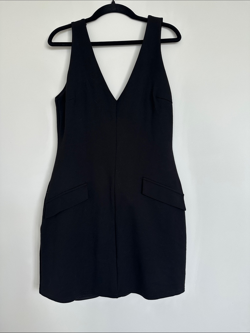 Black V-Neck Mini Dress with Pocket Flap Detail